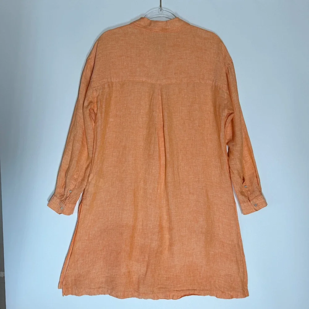 Jones New York Jones & Co 100% Linen Tunic Shirt Dress Orange Apricot Medium - Picture 7 of 14